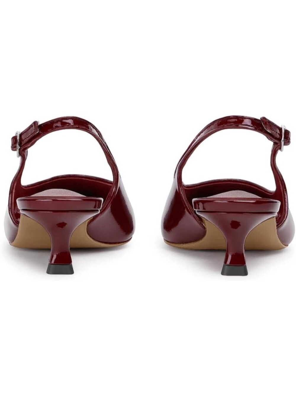 Women's Wine Red Pointed Toe Slingback Kitten Dress Shoes Sling Back Low Heels - Picture 5 of 7